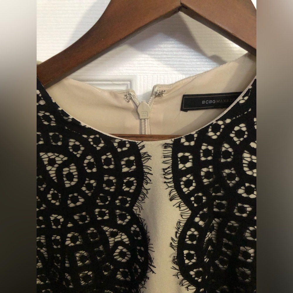 BCBGMaxAzria Black Lace Overlay on Cream Long-Sleeve Dress - Picture 6 of 12